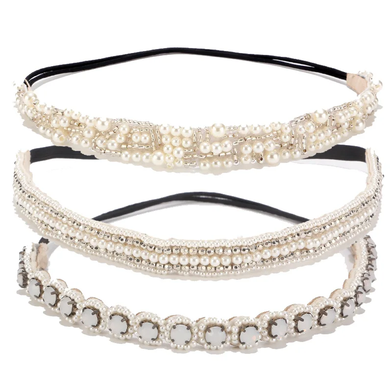 Europejski ślub i zaręczyny ślubne perły Rhinestone opaski druhna akcesoria do włosów akcesoria Vintage Crystal Hairband prezent