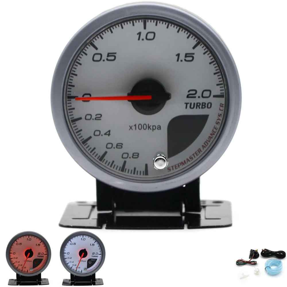 Dragon Gauge 60MM 2.0 BAR Boost Turbo Gauge White Face Dual Led Color Display