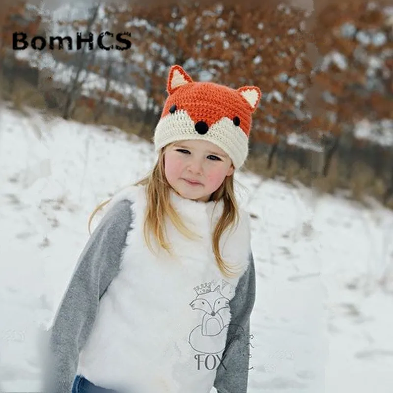 

BomHCS Winter Funny Children's Cartoon Handmade Knitted Cap Fox Hat Beanie for kids age 3-10 years old