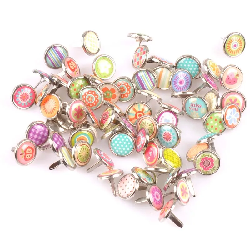 50PCs mix Pattern Round Diy Brads Scrapbooking Embellishment Fastener Brad Metal Crafts Decoration 12x12mm cp1903