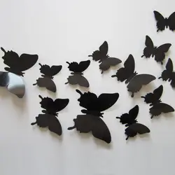 3D Criativo Preto Borboleta Adesivos de Parede, Flor De PVC, Decoração De Casa, Nova Chegada, 12Pcs, Conjunto