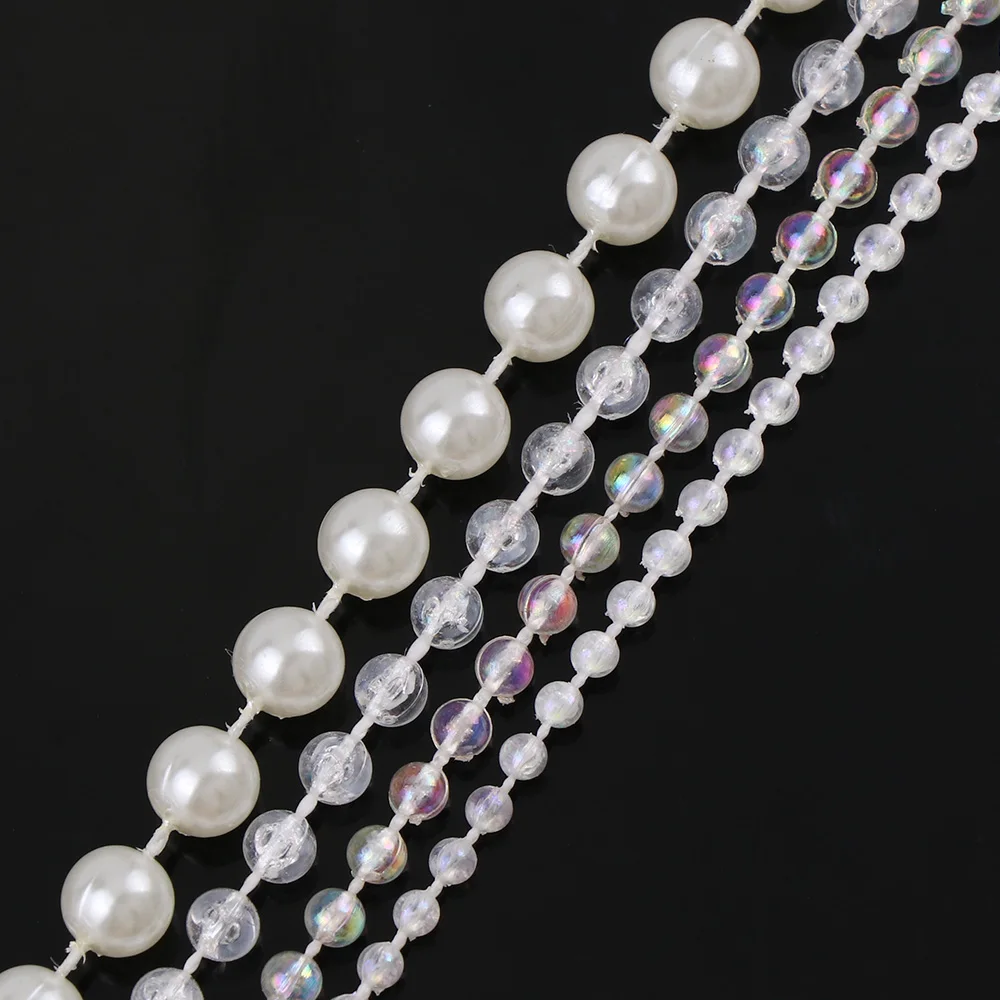 1 Meter Transparent AB Ivory Round Pearl Chain ABS Bead Trim Strass Wedding Pearl Decoration String Crafting DIY Accessory