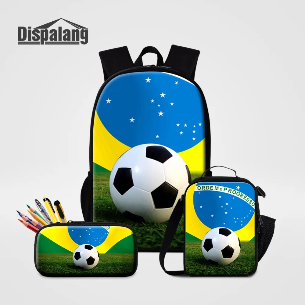 Football Print Backpack For Boys 3PCS Set Children Custom Paint School Bags Basketball Schoolbag With Food Lunchbox Pencil Case