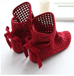 size 34-43 Women's Boots Summer Cute Flock Flat Low Hidden Wedges Solid Cut-outs Ankle Boots Ladies Dress Casual Shoes 3 colors