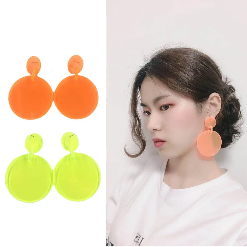 FishSheep Rock Punk Big Geometric Fluorescent Acrylic Round Drop Earrings For Girl Neon Color Fashion Party Earring Jewelry Gift