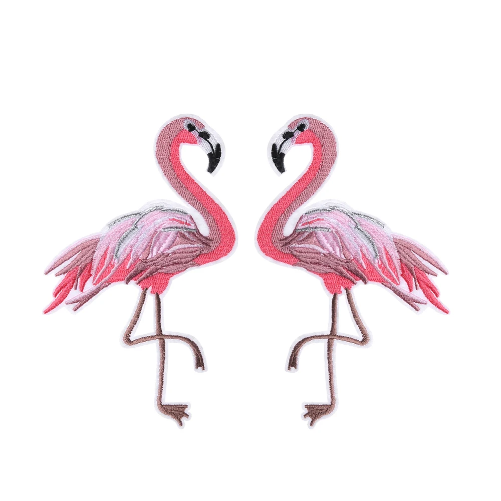 2pcs Red Flamingo Applique Embroidery Patch For Clothing Clothes Sew-On Iron-On Sewing Sticker Clothes Decoration