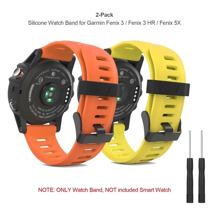 YOOSIDE 2-PACK 26mm Soft Silicone Sport Watch Band Strap for Garmin Fenix 3/Fenix 3 HR/Quatix 3/Tactix Bravo/Fenix 5X/5X Plus