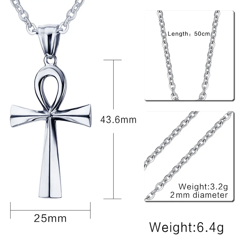 Vnox  Retro Ankh Necklace Egyptian Cross Necklaces & Pendants Jewelry Gold-color Vintage Crux Ansata Prayer Jewelry