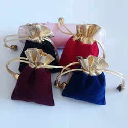 Phnom Penh-Bolsa de terciopelo con cuentas doradas para mujer, bolsa de regalo con cordón para boda, embalaje de joyería, 100 unidades