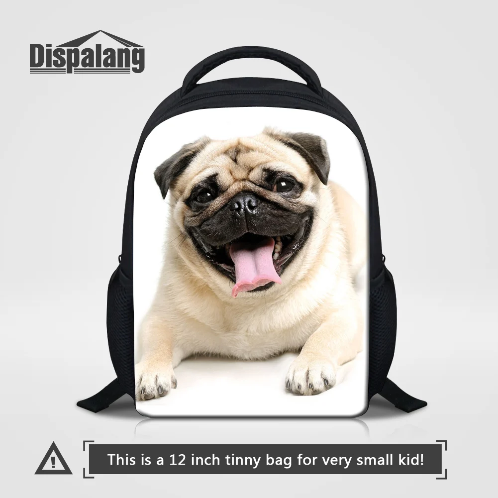 

12 Inch School Backpack For Kindergarten Pug Dog Print Kids Bookbag Children Mini Travel Shoulder Knapsack Girls Small Schoolbag