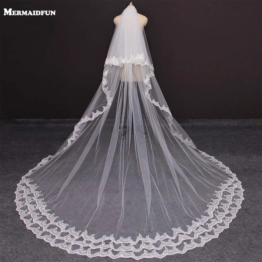 

Luxury Bling Sequins Lace 2 T Wedding Veil with Comb White Ivory Cathedral Long Bridal Veil Wedding Accessories Voile de Mariee