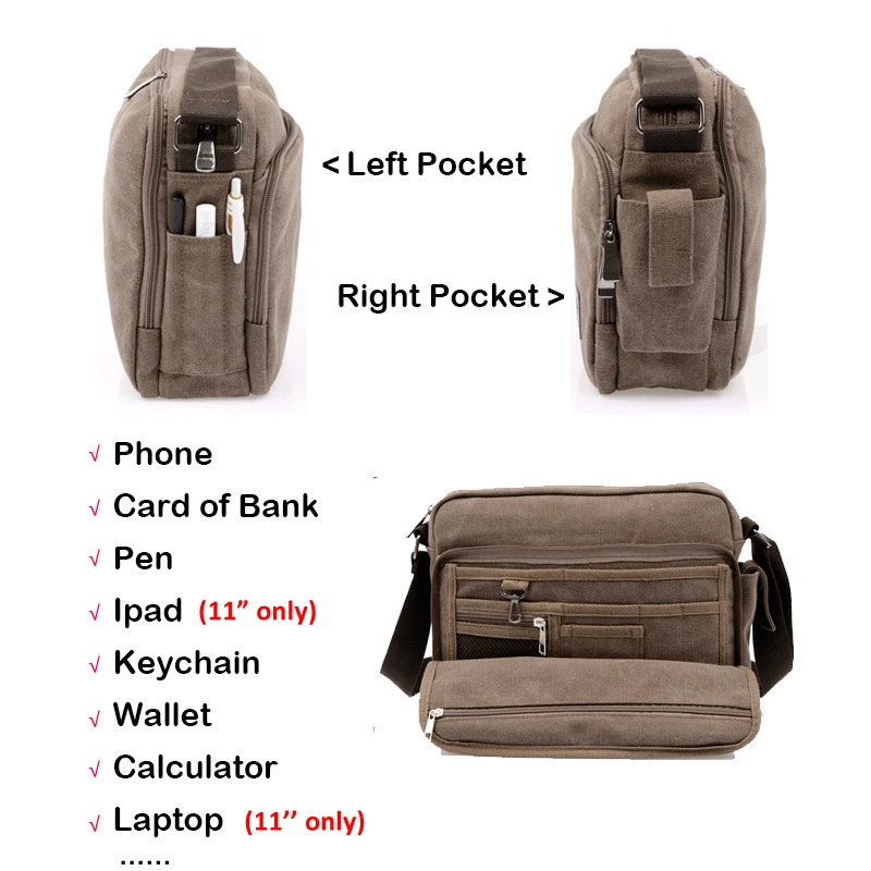 Canvas Bag Men Vintage Cross Body Shoulder Bag Multifunction Casual Travel Messenger Wallet Bolso Outdoor Travel Bag Briefcases