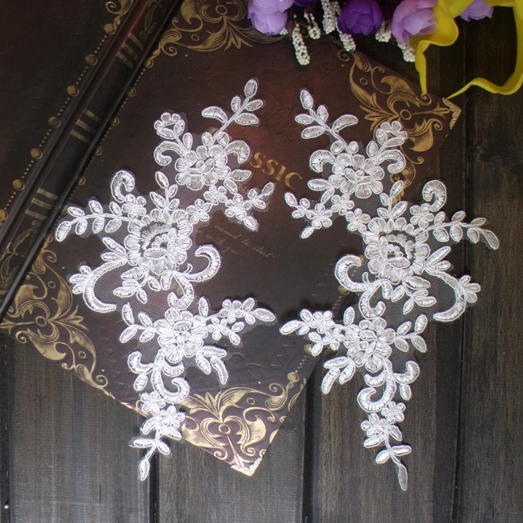 10Pcs 25*12.5cm Embroidered Lace Applique Lace Trim For DIY Wedding Dress many Colors for choice