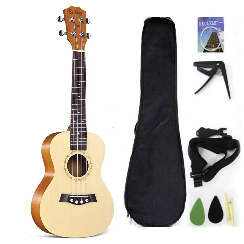 Ukulele Solid Top Spruce With Ukulele Accessories With Gig Bag,Strap,Nylon String,Electric Tuner,Picks