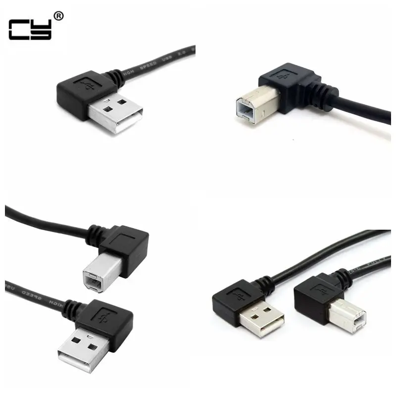 Right & Left Angle USB 2.0 A Male to USB B Male Type B BM Right Angle Printer scanner 90 degree cable 50cm 100cm BM Angled Cable