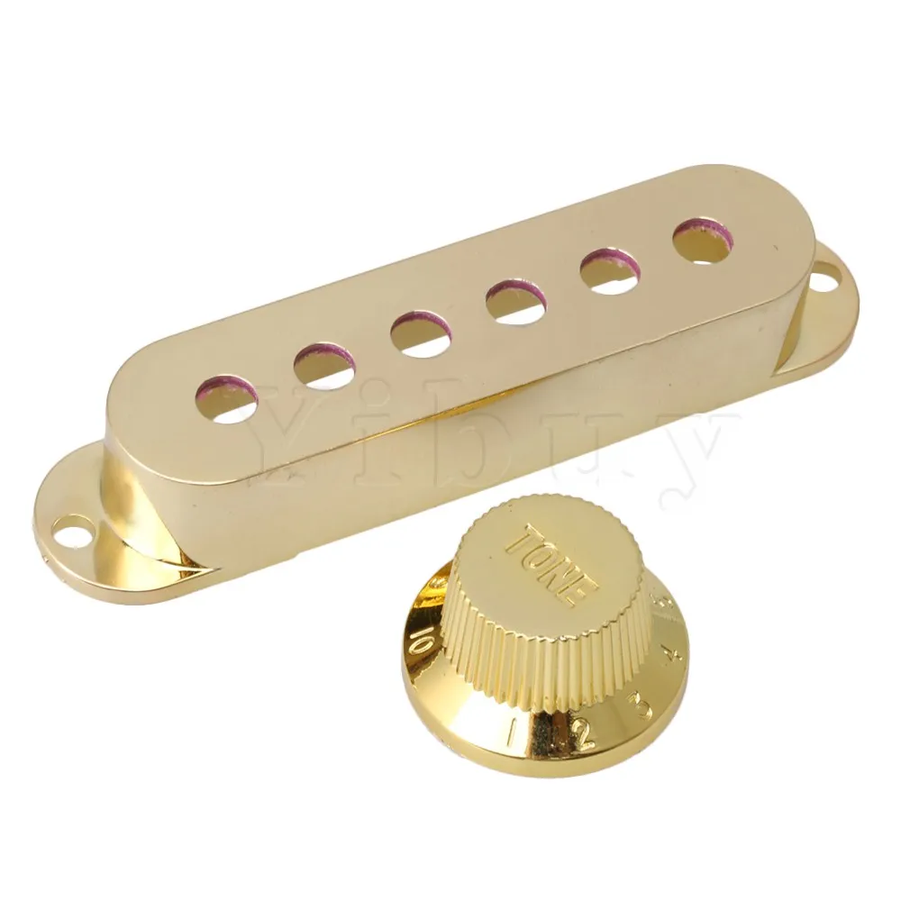 Yibuy Guitars 6 Hole Single Coil Pickup Cover & 1V2T Knob Switch Tip Set of 3 Golden