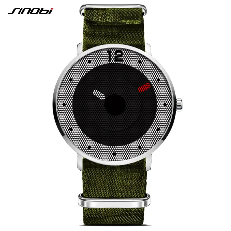 

New SINOBI Sports Men's Wrist Watch Army Green Varied Nylon Watchband Top Luxury Brand Male Geneva Quartz Clock Boys Wristwatch