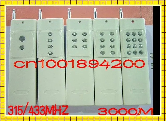 3000M Radio Controller/Transmitter 2/4/6/8/12CH/ Buttons RF Wireless Remote Control/315/433.9MHZ IC PT2260 4.7M 9V battery