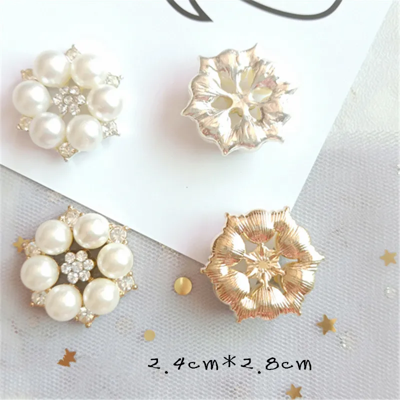 10 pcs/lot Alloy Creative Silver Pearls Rhinestone Buttons Ornaments Earrings Choker Hair DIY Jewelry Accessories Handmade