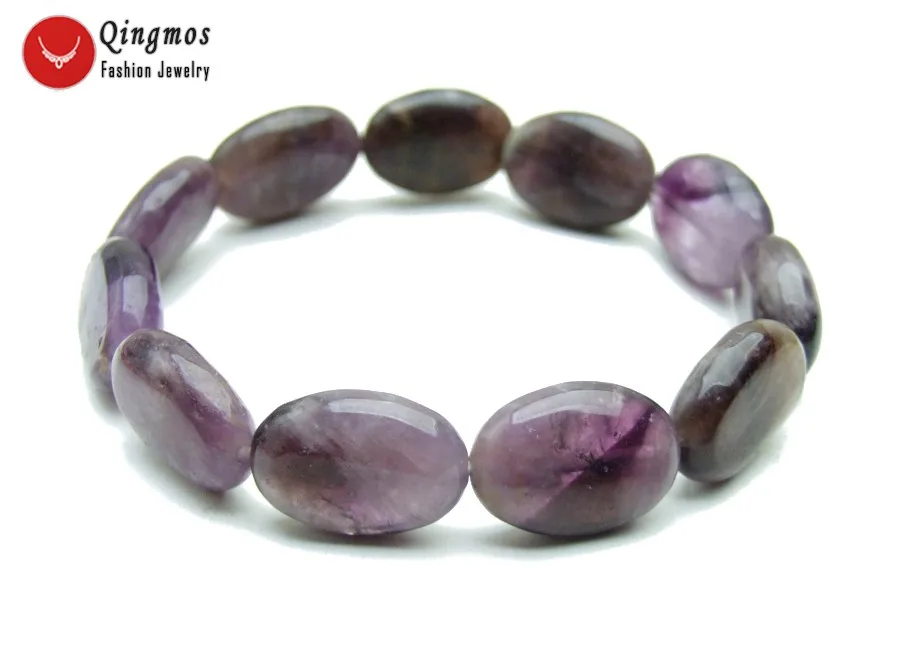 

Qingmos Fashion Natural Amethysts Bracelet for Women with 13*18mm Oval Purple Amethyst Gem Stone Bracelet Jewelry 7.5 " bra213