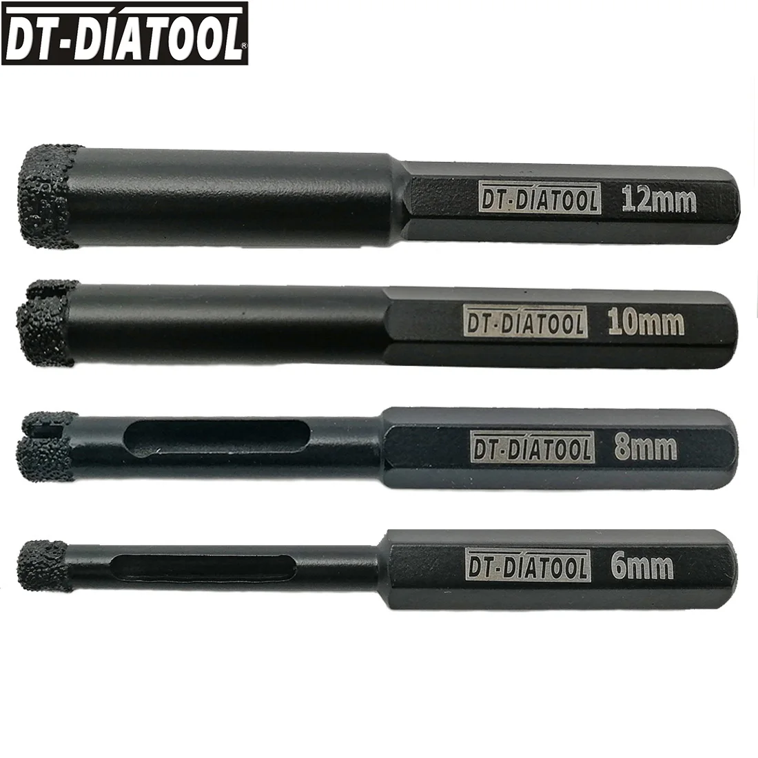 DT-DIATOOL 4pcs Set Hexagon Shank Diamond Drill Bits Hole Saw Wet Drilling Granite & Marble Masonry Concrete Tile Ceramic 6 8 10