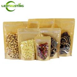 50PCS Clear Front Kraft Paper Zipper Storage Bag DIY Food Beaf Snack Candy Powder Coffee Cereals Spice Gift Packaging Pouches