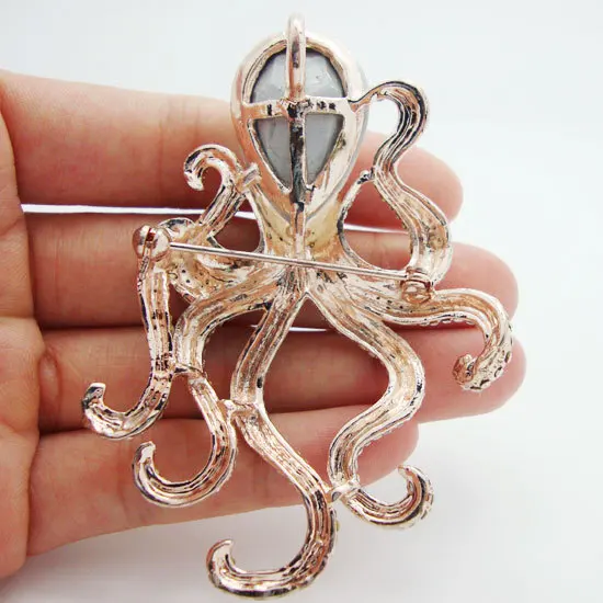 Classic ornate octopus white crystal rhinestones rose Gold Tone pendant brooch pins Very beautiful unique girl