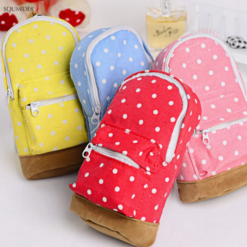 Cute Creative Pencil Cases Big Capacity Canvas Backpack Polka Dot Pencil Bag Storage Cosmetic Bags For Women School Office