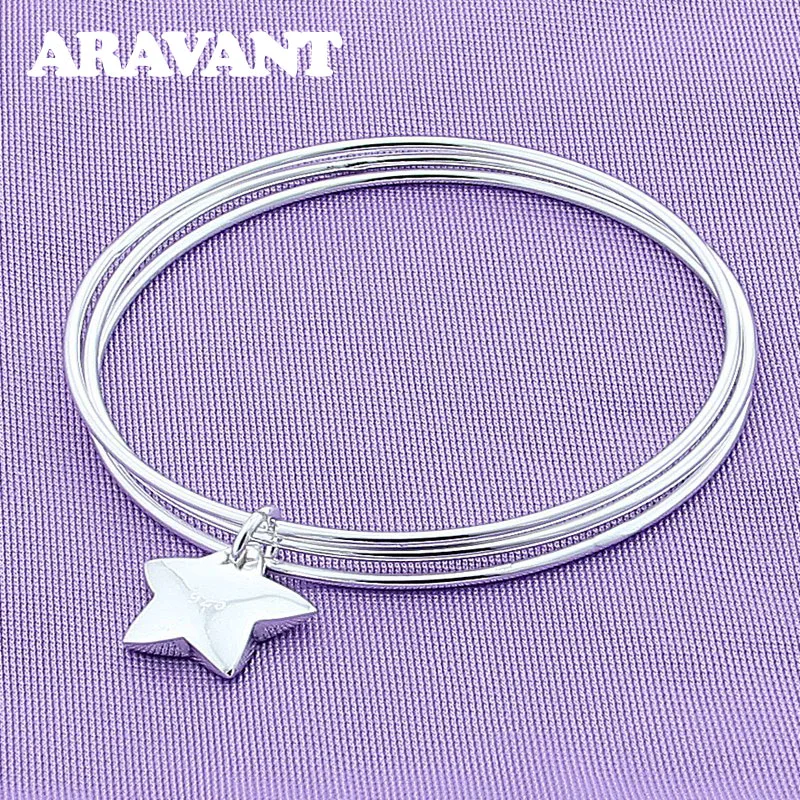 

925 Silver Star Three Circle Bangles For Women Fashion Jewelry Valentines Gift