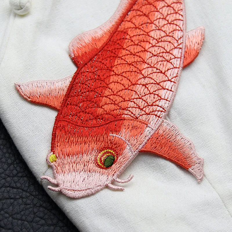 Embroidery red carp without adhesive patch clothing design DIY custom decorative accessories hand sewing golden fish patch