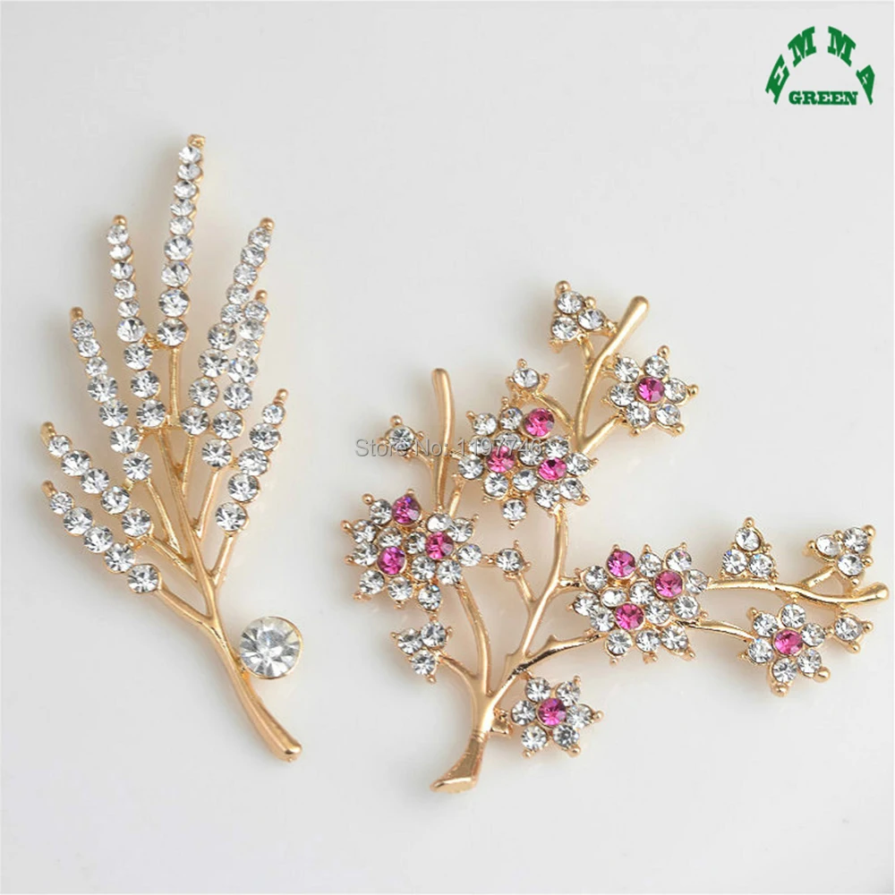 Plum Blossom Flower Tree Embellishment Alloy Metal Rhinestone Crystal Applique Flatback Pendant Vintage Hair Clip Brooch 5pcs