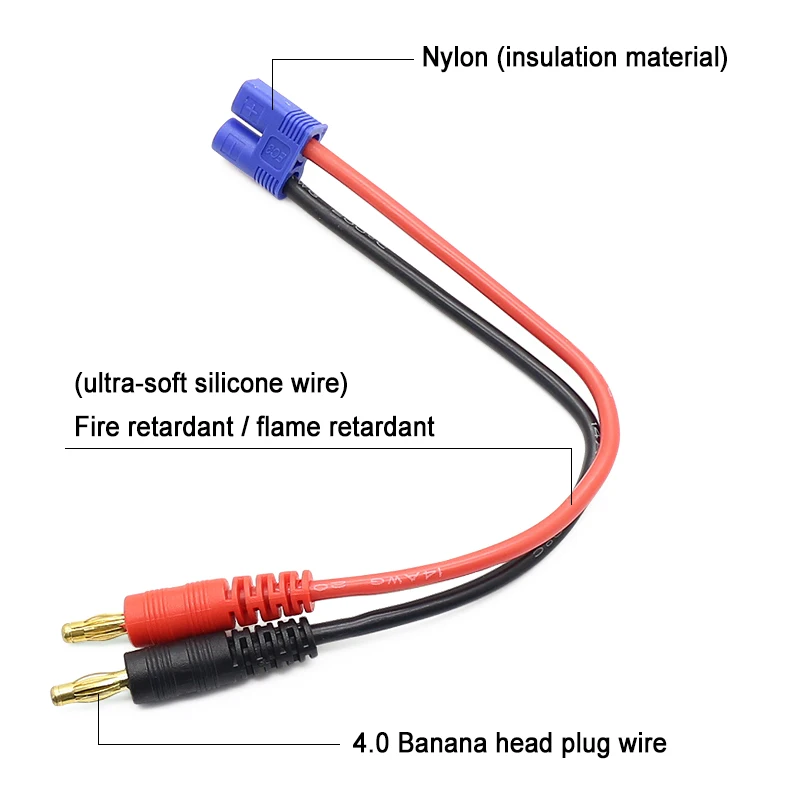 

50sets EC3 to 4.0mm Banana Connector Bullet Plug with 14 AWG Silicone Cable 150MM for DIY Lipo Battery RC Power Supply