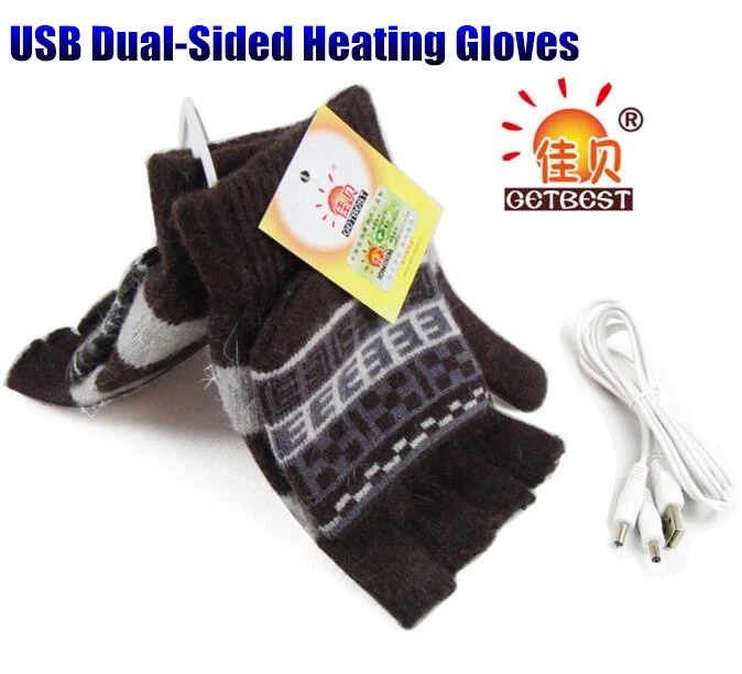 200pcs! Winter Warm USB Dual-Sided Heating Gloves,Super Stretch Men&Boys Half-Finger Wool Knitting Glove,with 1.5m USB Cable