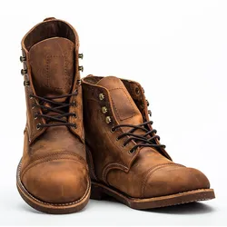 Yomadores-botas de couro bovino verdadeiro com design oficial, vintage, alta qualidade, bico arredondado, cano curto, primavera, inverno, segurança, bota para motocicleta