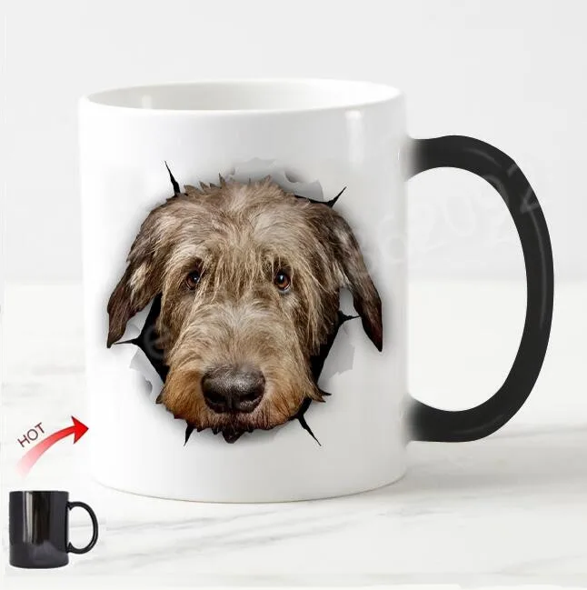 Funny 3D Irish Wolfhound Magic Mug Novelty Hound Dog Coffee Mug Tea Cup Cute Creative Ireland Breed Dogs Puppy Pet Gifts 11oz