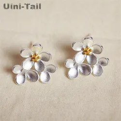 Uini-Tail hot new 925 Tibetan silver small daisy flower earrings Korean fashion tide flow earrings high quality jewelry  ED152