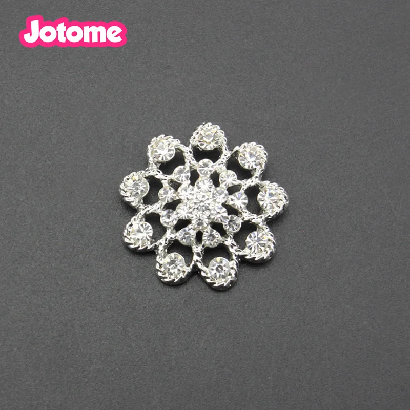 100pcs/lot free shipping silver tone 25mm custom crystal flower button