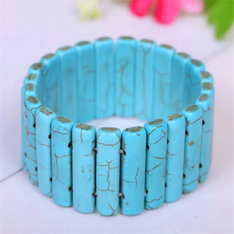 New Fashion Turquoise Stone Bracelets For Women Bracelet Handmade Elastic Bangles Jewelry Female Valentine\'s Trinket Party Gift