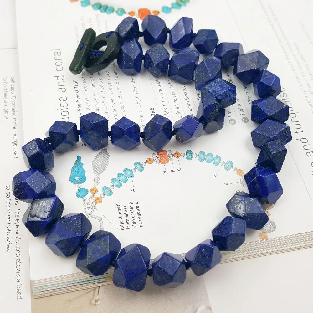 LiiJi Unique Natural Lapis Lazuli Faceted Hand Cut Beads 12x16mm Toggle Clasp Necklace 19\'\'