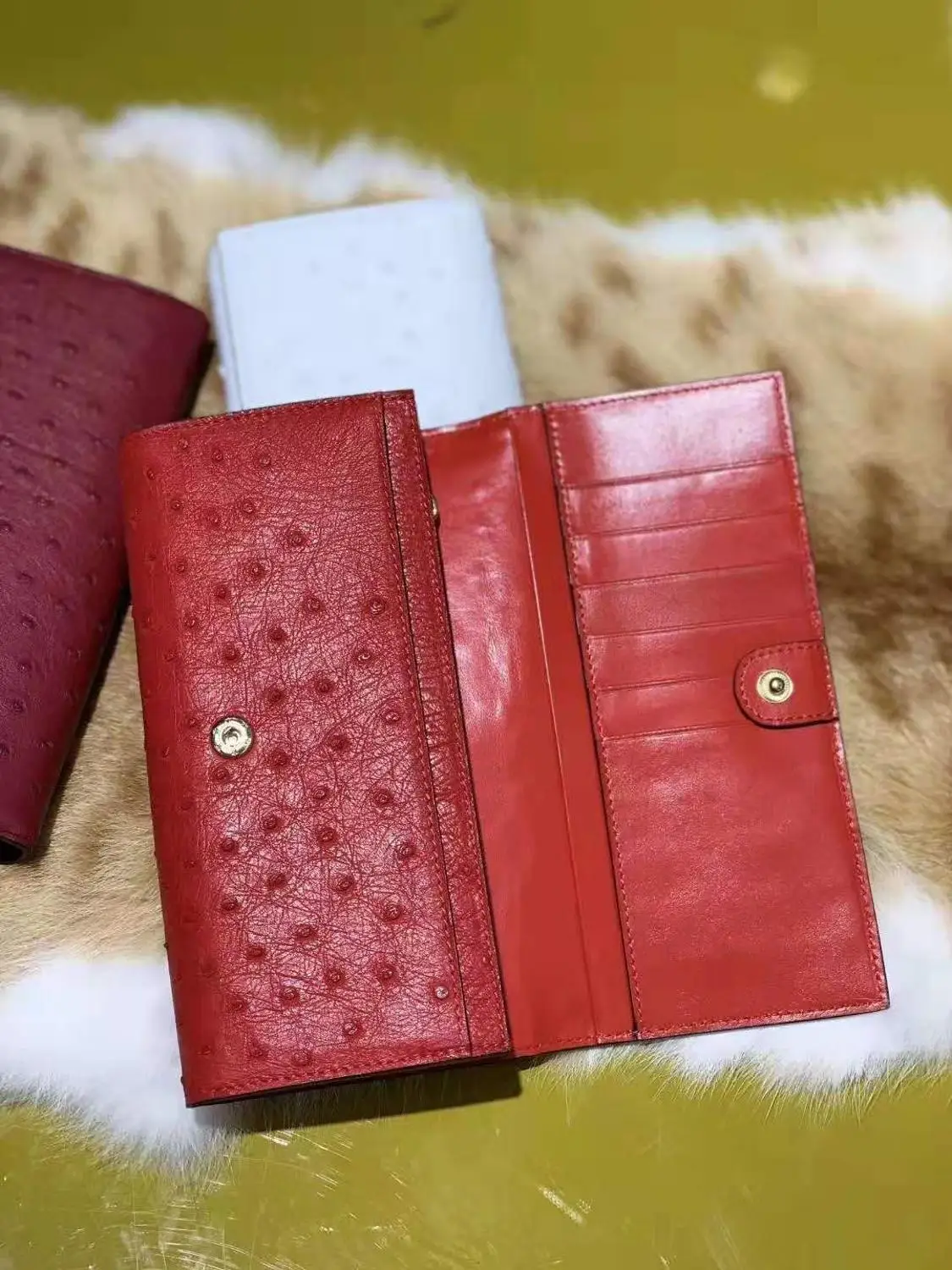 High End Soft 100% Genuine ostrich skin leather wallets and purse bank credit card holder with handle long zipper wallets