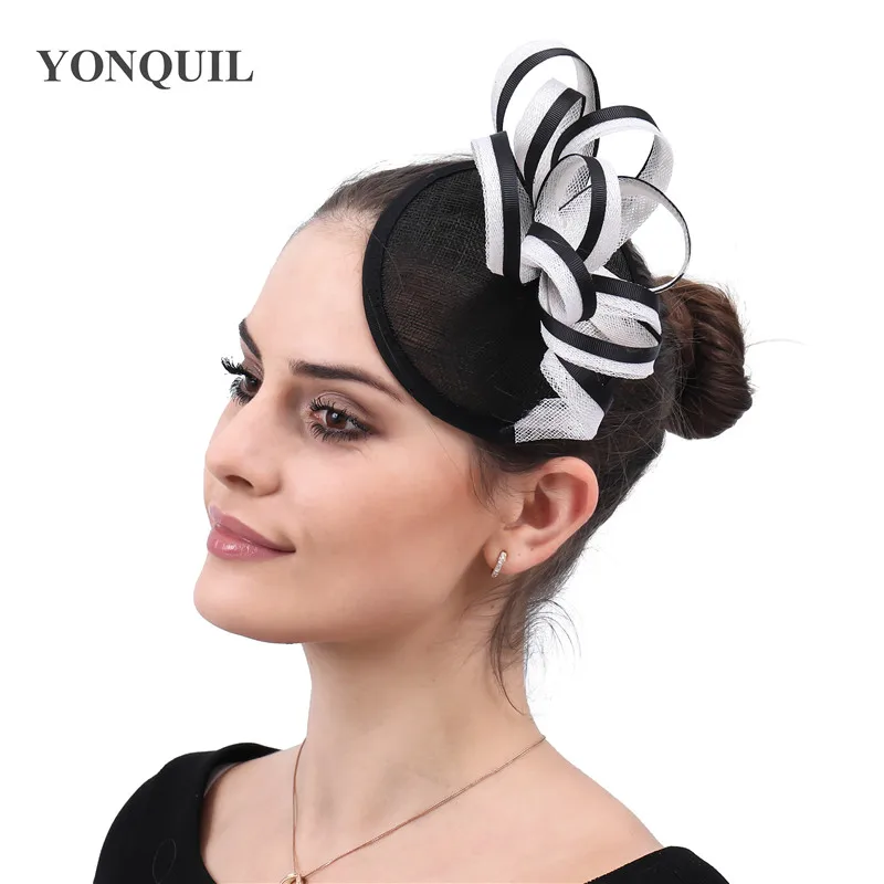 Lady elegancki Sinamay Fascinator kapelusz klipy spinki do włosów akcesoria ślubne czapki imprezowe kościół chluba akcesoria do włosów MYQ017