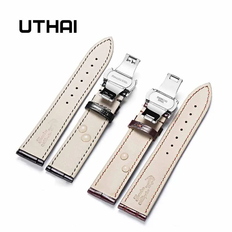 UTHAI Z04 Double click buckle crocodile leather strap 12/14/16/18/19/20/22 / 24mm Men\'s ladies\' strap