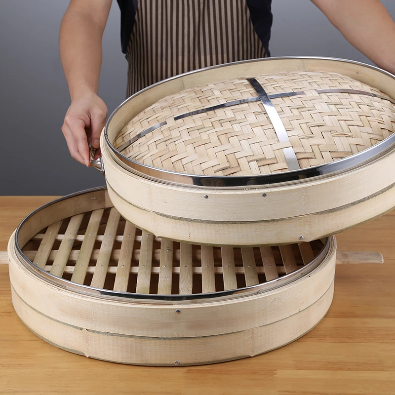 Commercial 52cm bamboo steamer big steamed bun drawer household buns basket cookware fish rice dumpling cooker tray longti