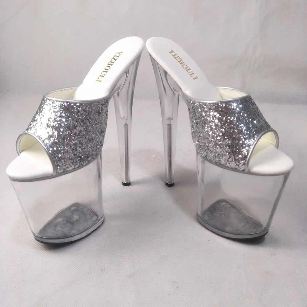 20cm high heels and a silvery transparent model show off new sandals, temperament and high-heeled dancing shoes