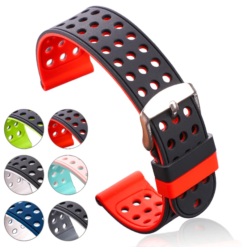 Silicone Rubber Watch Band Strap Sports Breathable Wristband For Women Men Fashion Two-tone Watchbands Bracelet 18 20 22 24mm