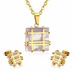 LUXUKISSKIDS Jewelry Sets Stainless Steel Square Shape Pendant Necklace Earring For Women Chain Necklace Female Jewelry Collier