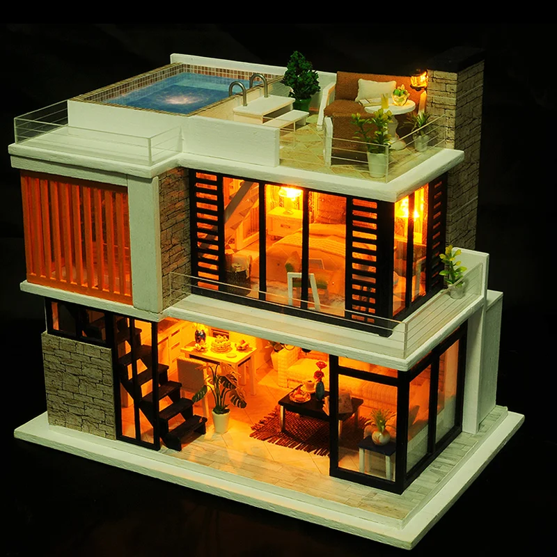 Doll House Wooden Furniture Diy House Miniature Box Puzzle Assemble 3D Miniaturas Dollhouse Kits Toys For Children Birthday Gift image 6
