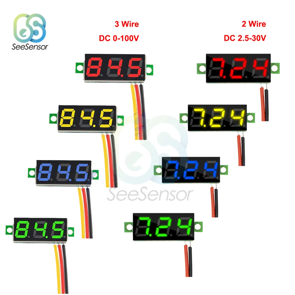 0.28 inch DC 0-100V 12V Mini LED Digital Voltmeter Voltage Meter Panel Volt Tester Detector Monitor Red Green Blue Yellow White