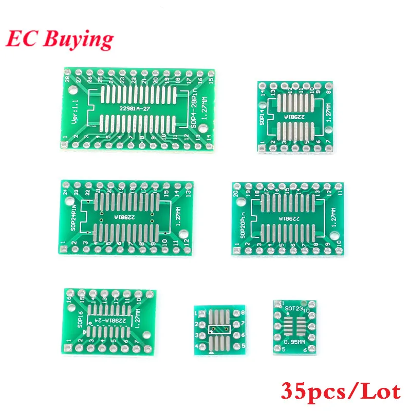 35pcs/lot PCB Board Kit SMD Turn To DIP Adapter Converter Plate SOP MSOP SSOP TSSOP SOT23 8 10 14 16 20 24 28 SMT To DIP