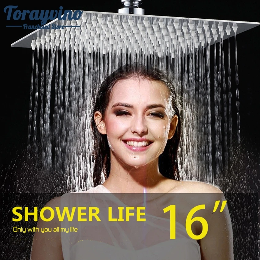 Torayvino Top Shower Head 304 Stainless Steel New Chrome  Rainfall Square Shower Head Bathroom Wall Mounted Basin Over Head